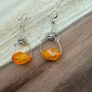 Elegant Silver and Orange Dangle Earrings